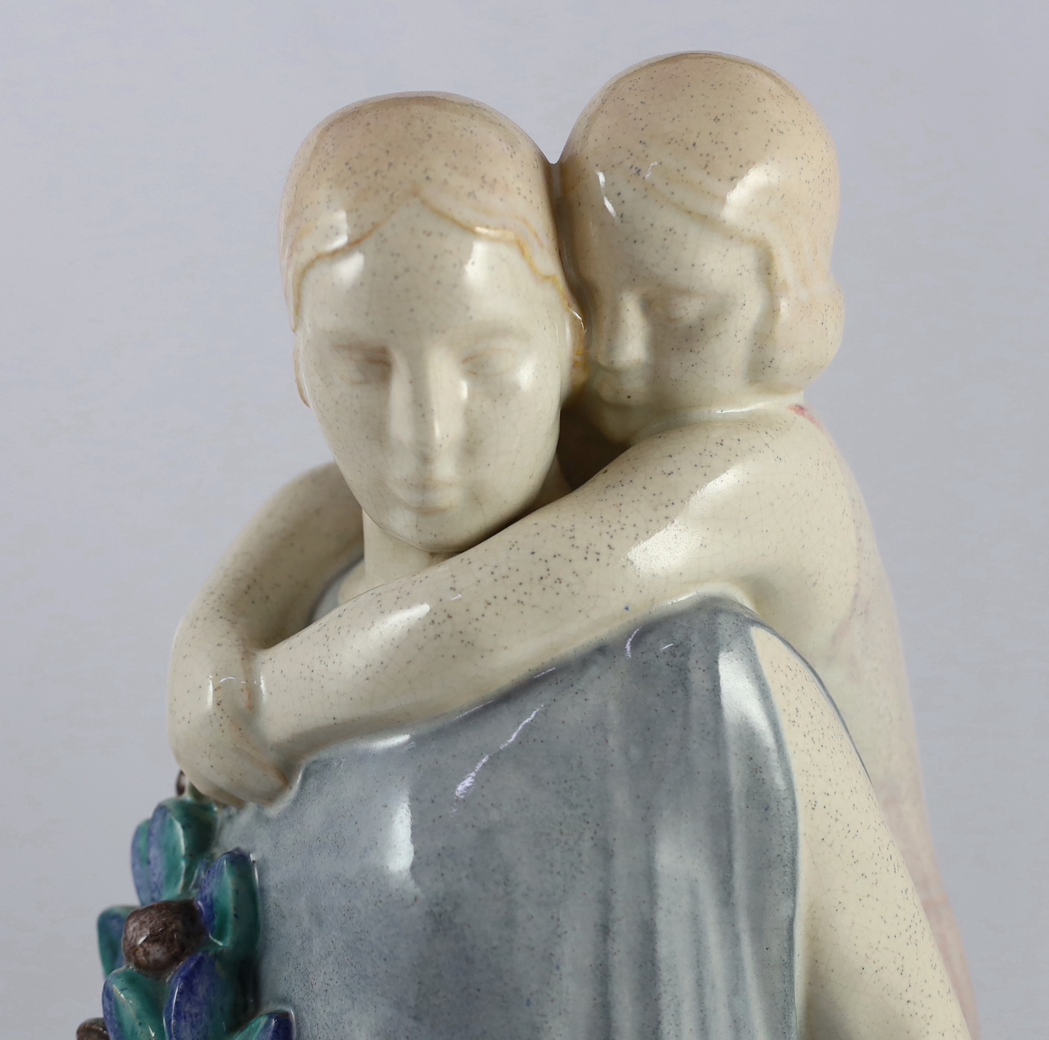 Marcel Renard (1892-1974) for Andre Fau, Boulogne pottery, a large Art Deco earthenware group of mother and daughter